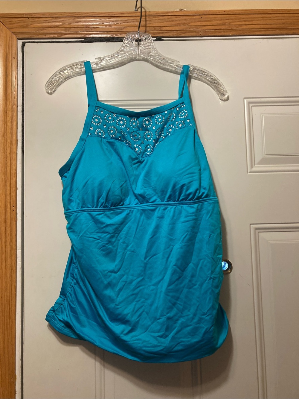 Women's Turquoise Swim Top with Lace Yoke XL